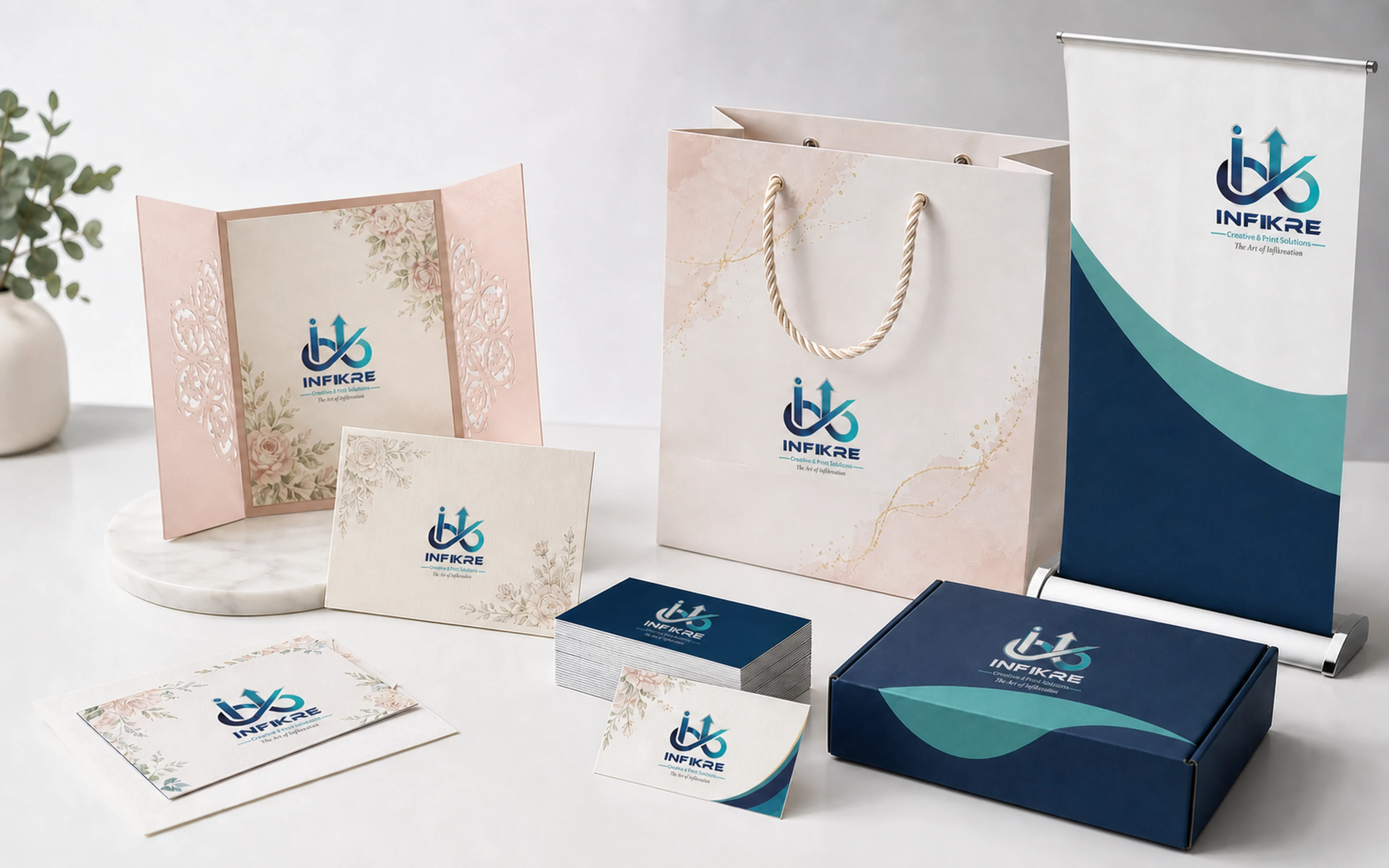 Other Infikre print services — wedding bags, invitations, visiting cards, thank you cards and flex banners